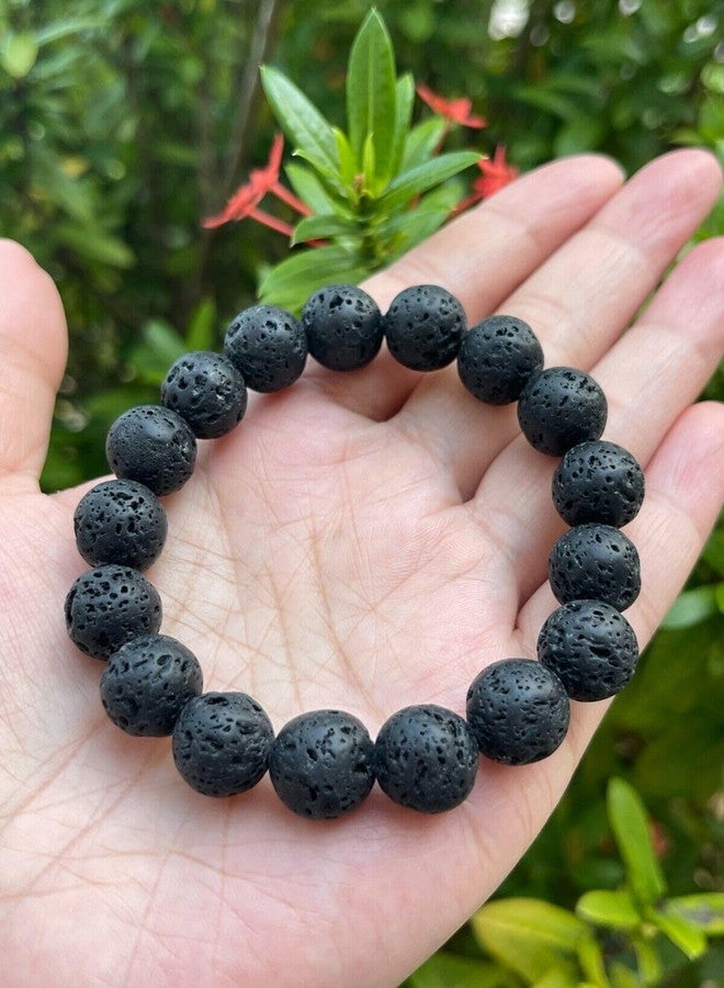 GAF TREASURES 12mm Genuine Black Lava Gemstone Stretch Bracelet - Healing Crystal Large Bead Bracelet for Men & Women - Image 3
